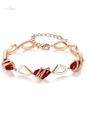 Gift for Women Wish Stone Link Charm Bracelet with Birthstone Crystals 18K Rose